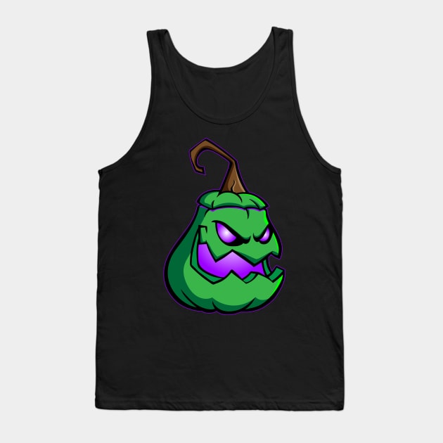 Creepy Jack O Lantern Pumpkin - Green and Purple, Tank Top by Designs by Darrin